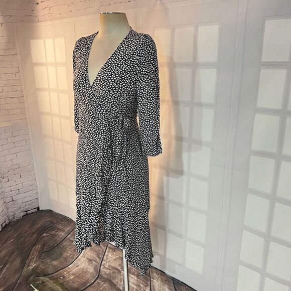 Abercrombie & fitch black and white spotted true wrap long sleeve dress size xsp - Picture 3 of 8